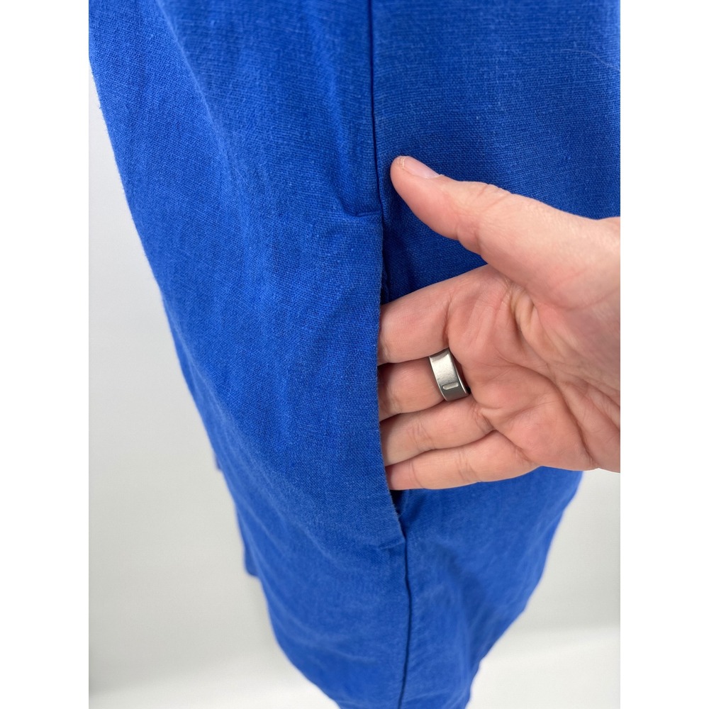 J.Crew Womens Linen Viscose Shift Dress Cobalt Blue Pockets Size P00 NWT CK844 - Picture 7 of 11
